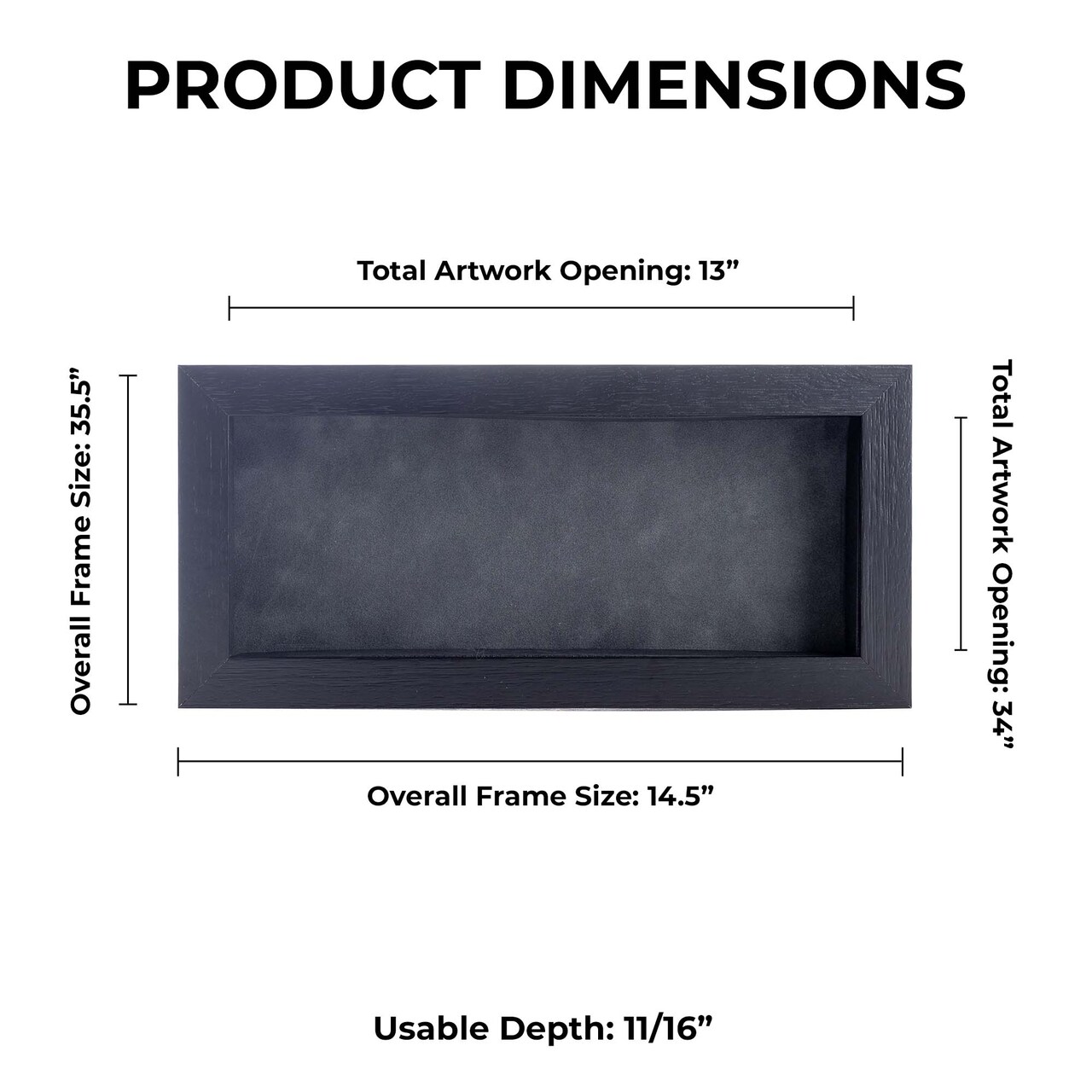 Black Wood Grain Shadow Box Frame with Acrylic Front - Dark Grey Suede Backing, 30 Sizes